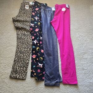 Kids Assorted Pants Bundle - Hot Pink, Leopard, Space Unicorn, Metallic Gray